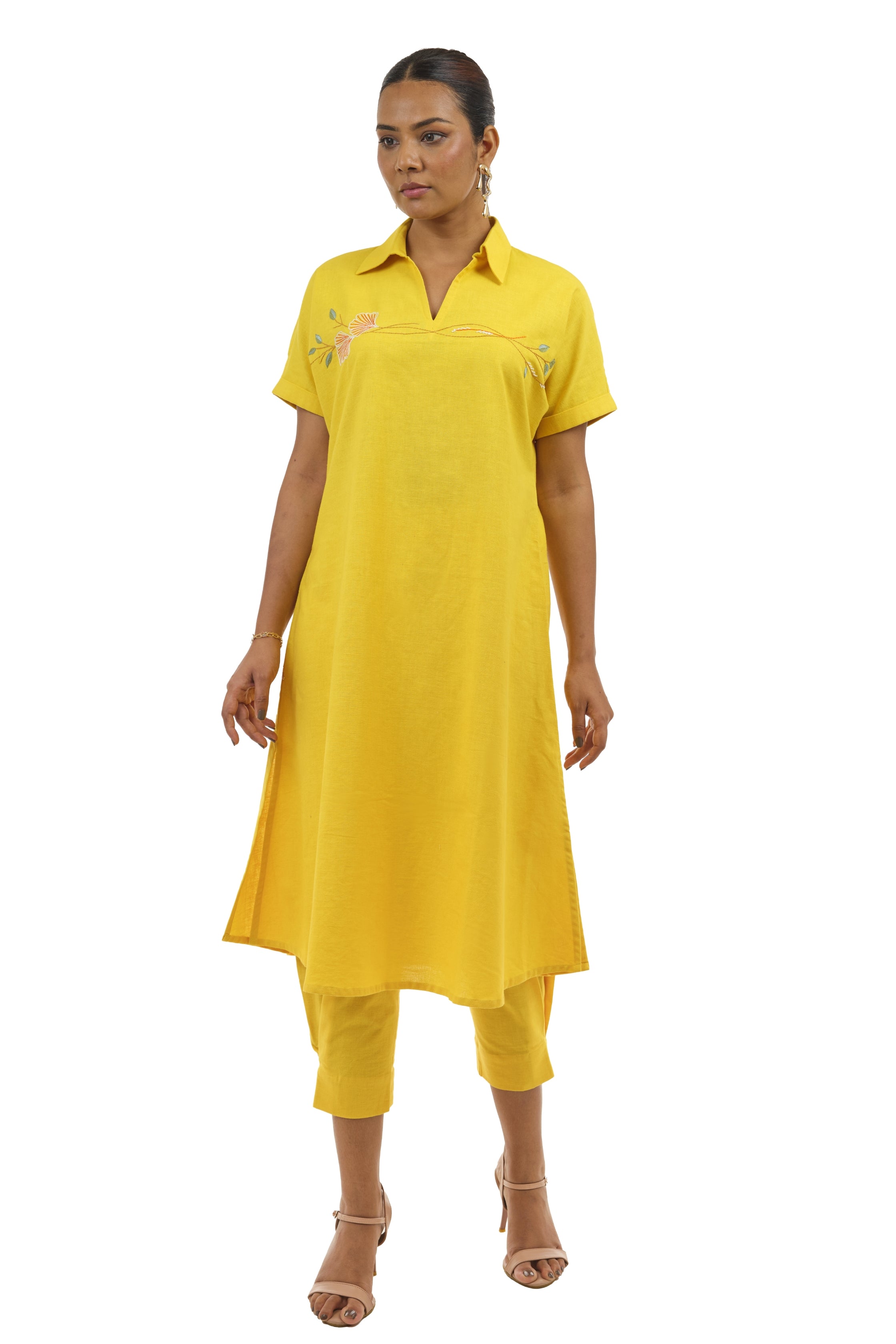 yellow kurta set for women
